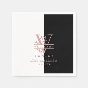 Serviette En Papier Rose moderne Gold Split Monogramme personnalisé V