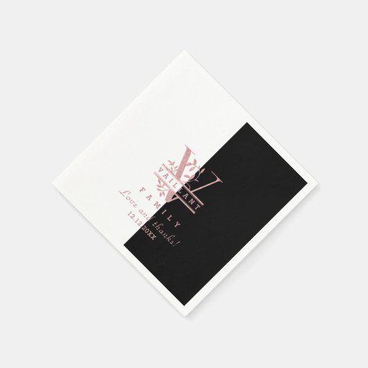 Serviette En Papier Rose moderne Gold Split Monogramme personnalisé V (Coin)