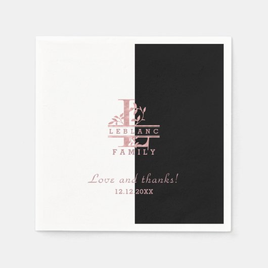 Serviette En Papier Rose moderne Gold Split Personnalisé Monogramme L (Devant)