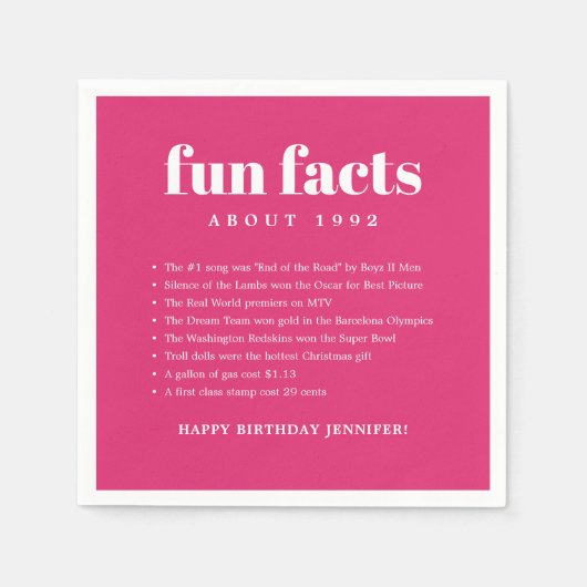 Serviette En Papier Rose Moderne Minimal Fun Faits Anniversaire Année (Devant)