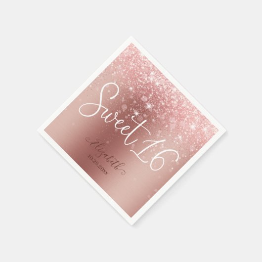 Serviette En Papier Rose moderne Parties scintillant or doux 16 (Coin)