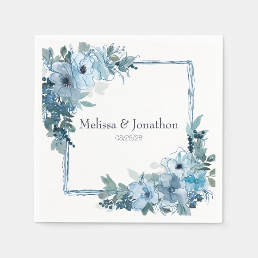 Serviette En Papier Rose moderne Pastel Blue Aquarelle Mariage (Devant)