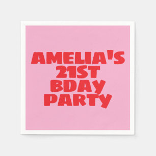 Serviette En Papier Rose Moderne Rouge Photo Anniversaire 21 Ans Gras