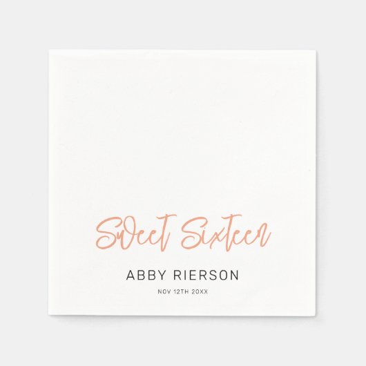 Serviette En Papier Rose moderne Sweet sixteen or Nom personnalisé (Devant)