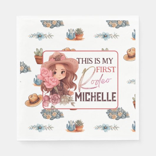 Serviette En Papier Rose Mon premier Rodéo Anniversaire Plaque Papier (Devant)