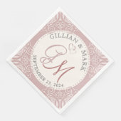 Serviette En Papier Rose monogramme et Mariage de sable (Coin)