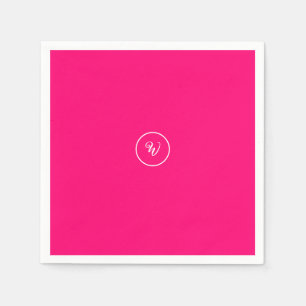 Serviette En Papier Rose Néon Uni Couleur Monogramme Moderne Tendance