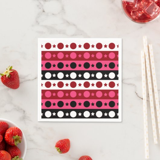 Serviette En Papier Rose noir blanc Cercle Étoiles rayures Design (En situation)