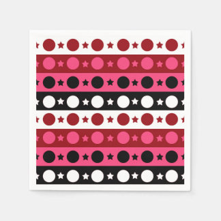 Serviette En Papier Rose noir blanc Cercle Étoiles rayures Design
