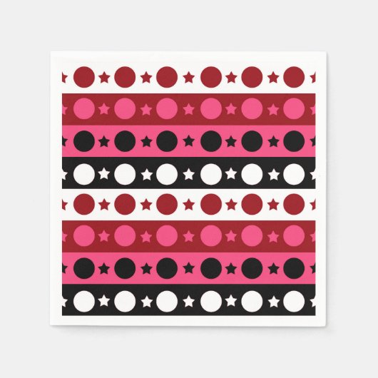 Serviette En Papier Rose noir blanc Cercle Étoiles rayures Design (Devant)