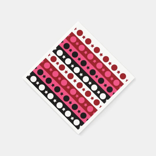 Serviette En Papier Rose noir blanc Cercle Étoiles rayures Design (Coin)
