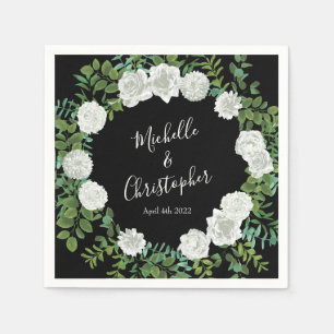 Serviette En Papier Rose noir blanc Mariage élégant moderne