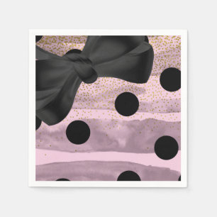 Serviette En Papier Rose Noir et Or Points Chic Nœud Glamour Soirée