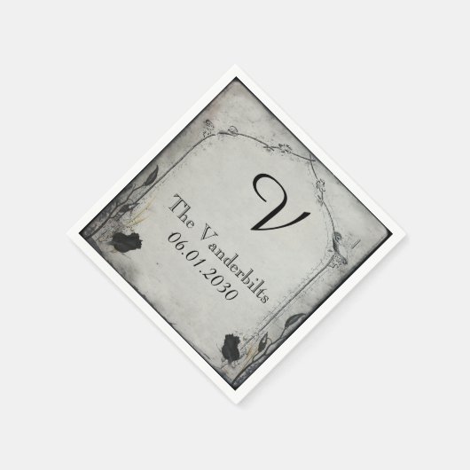 Serviette En Papier Rose noir gothique Trellis Monogramme Mariage (Coin)