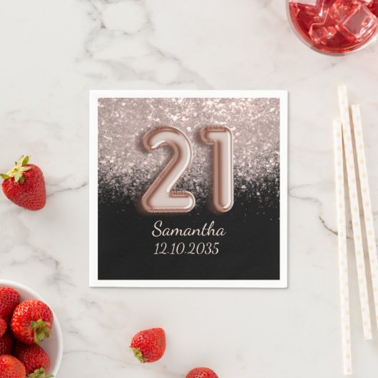 Serviette En Papier Rose noir moderne Parties scintillant or 21 annive (En situation)