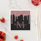 Serviette En Papier Rose noir Parties scintillant d'or  Monogramme (En situation)