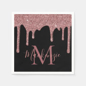 Serviette En Papier Rose noir Parties scintillant d'or  Monogramme (Devant)