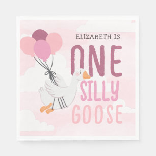 Serviette En Papier Rose One Silly Goose 1er anniversaire