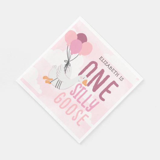 Serviette En Papier Rose One Silly Goose 1er anniversaire (Coin)
