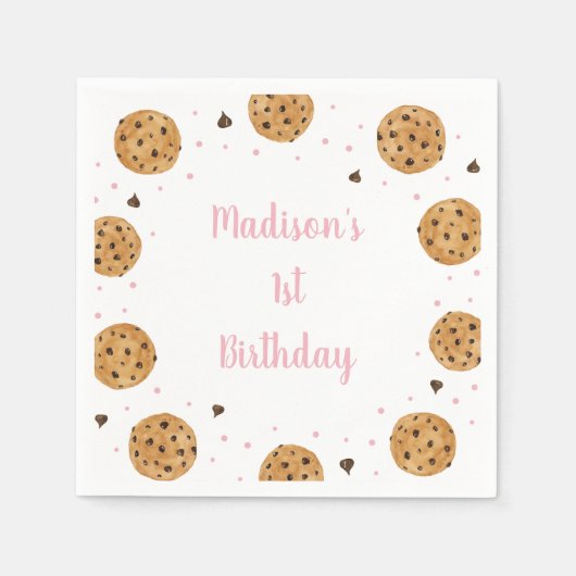 Serviette En Papier Rose One Sweet Cookie Premier Anniversaire (Devant)