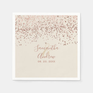 Serviette En Papier Rose or confetti ivoire beige typographie mariage