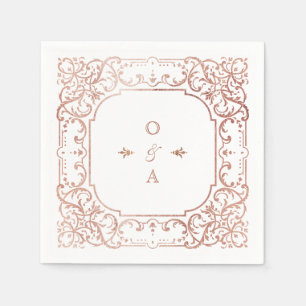 Serviette En Papier Rose or élégant orné vintage mariage élégant monog