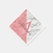 Serviette En Papier Rose or et marbre élégant Monogramme Anniversaire (Coin)