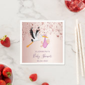 Serviette En Papier Rose or étoiles cigogne fille baby shower (En situation)