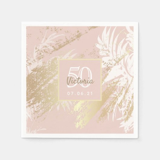 Serviette En Papier Rose or fête d'anniversaire motif abstrait (Devant)