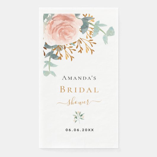 Serviette En Papier Rose or fleurie eucalyptus verdure nuptiale douche (Devant)