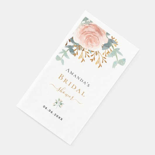 Serviette En Papier Rose or fleurie eucalyptus verdure nuptiale douche (Coin)