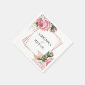 Serviette En Papier Rose or Floral Mariage élégant rose géométrique (Coin)