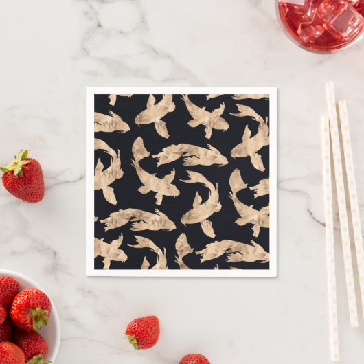 Serviette En Papier Rose or koi poisson graphique motif (En situation)