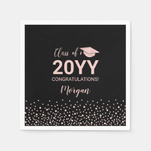 Serviette En Papier Rose or Noir Confetti Classe Graduation Party