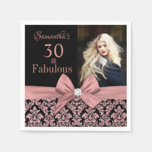 Serviette En Papier Rose or parties scintillant damask 30th Birthday p
