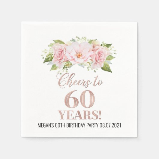 Serviette En Papier Rose or rose florale encourage à 60 ans Anniversai (Devant)