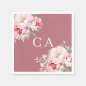 Serviette En Papier Rose or rose roses floraux monogramme mariage (Devant)