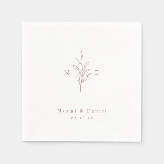 Serviette En Papier Rose or simple botanique monogramme rustique maria (Devant)