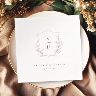 Serviette En Papier Rose or simple crête botanique monogramme mariage