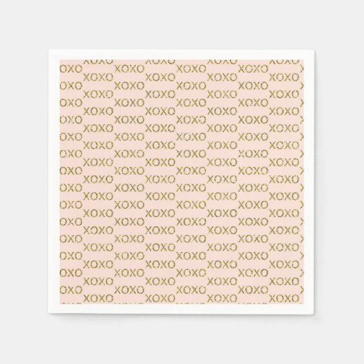 Serviette En Papier Rose & Or xoxo Soirée de la Saint-Valentin (Devant)