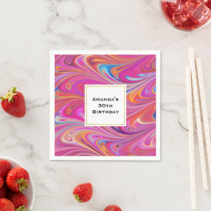 Serviette En Papier Rose Orange Fils Design Super Anniversaire