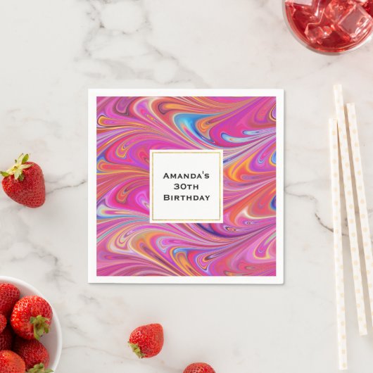 Serviette En Papier Rose Orange Fils Design Super Anniversaire (En situation)