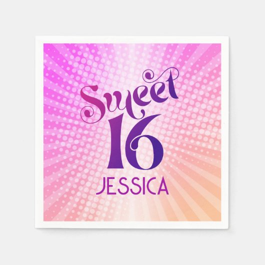 Serviette En Papier Rose Orange Sweet 16 Gradient Boho Retro Super (Devant)