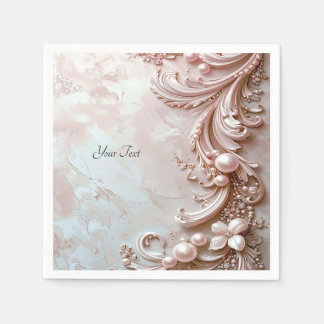 Serviette En Papier Rose Orné Perle et Floral