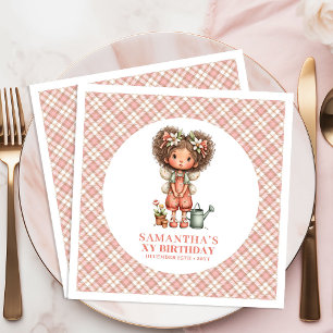 Serviette En Papier Rose Pâle Anniversaire Féerique Floral 4 Ans