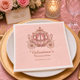 Serviette En Papier Rose Pâle Carrosse Princesse Quinceañera