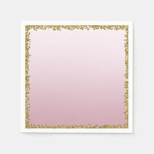 Serviette En Papier Rose Pâle Doré Pailleté Glitter Glamour Étincelant