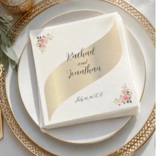 Serviette En Papier Rose Pâle Floral Or Minimaliste Anglais