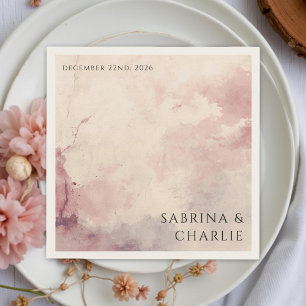 Serviette En Papier Rose Pâle Lavis Aquarelle Mariage Minimaliste