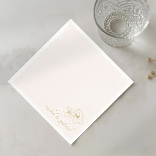 Serviette En Papier Rose Pâle Mariage Floral Faux Or Chic
